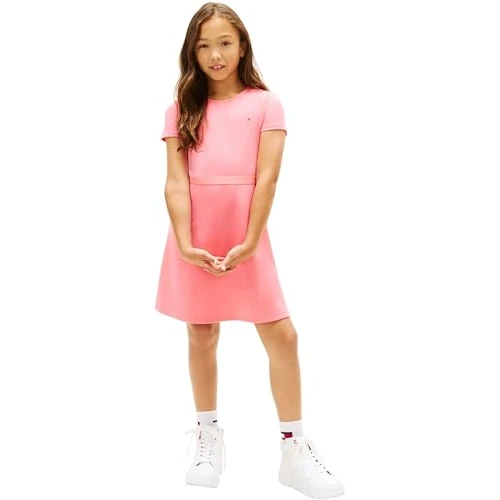 Limited-time offer: Tommy Hilfiger Girls' T-Shirt Dress Essential Punto Skater Fit and Flare, Pink (Tropical Blush), 10 Years from 28.50 £ to 28.50 £ (save 0.00%)