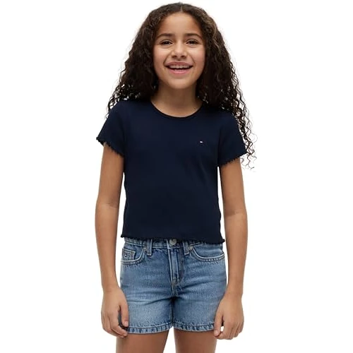Offerta a tempo: Tommy Hilfiger Bambina T-Shirt Maniche Corte Essential Rib Slim Fit, Blu (Dark Blue), 5 Anni - 32% da 24.90 € a 17.01 €