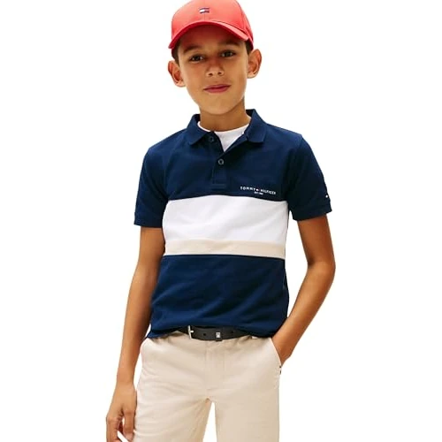 Tommy Hilfiger Jongens Mini Corp Emb Clrblock Polo Ss KB0KB10383 Polo's, Blauw (Dark Night Navy Colourblock), 6 jaar