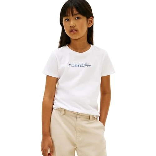 Offerta a tempo: Tommy Hilfiger Bambina T-Shirt Maniche Corte Script Slim Fit, Bianco (White), 6 Anni - 25% da 19.90 € a 15.00 €