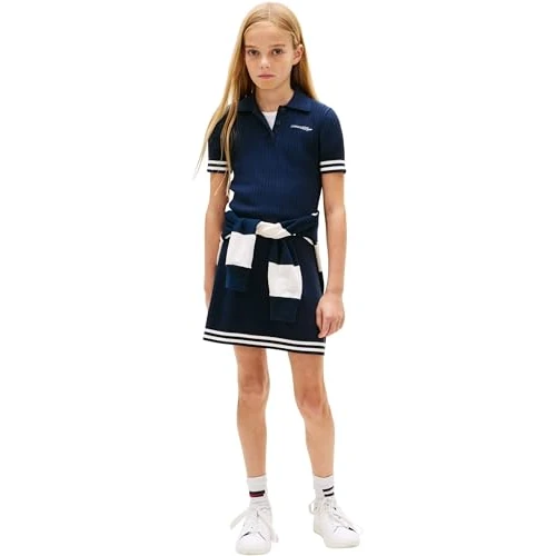 Offerta a tempo: Tommy Hilfiger Bambina Abito a Polo Sweater in Cotone, Blu (Dark Night Navy), 7 Anni - 40% da 74.90 € a 44.99 €