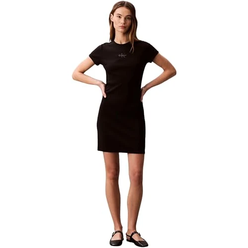 Tijdelijke aanbieding: Calvin Klein Dames Ss Monologo Baby Rib Mini Jurk LV047F241G Jurken, Zwart, S van 60.97 € naar 60.97 € (0.00% korting)