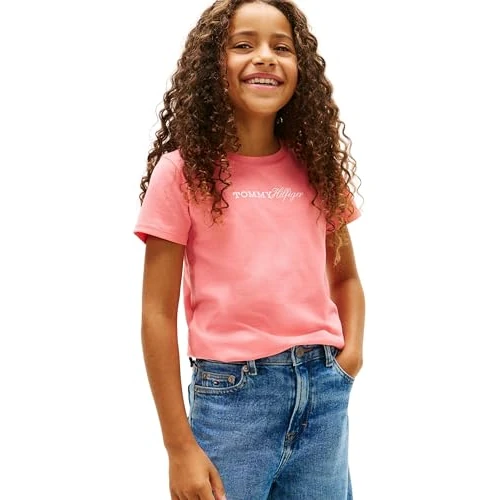 Zeitlich begrenztes Angebot: Tommy Hilfiger Mädchen T-Shirt Kurzarm Script Slim Fit, Rosa (Tropical Blush), 2 Jahre von 19.90 € auf 15.67 € (21% Rabatt)