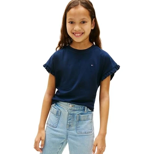 Offerta a tempo: Tommy Hilfiger Bambina T-Shirt Maniche Corte Essential Top Relaxed Fit, Blu (Dark Night Navy), 5 Anni - 50% da 19.90 € a 9.91 €