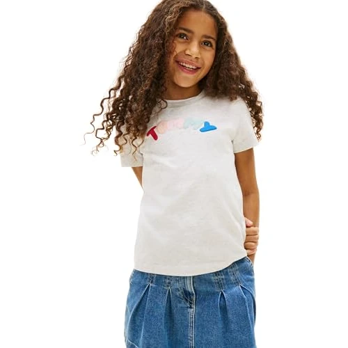 Offerta a tempo: Tommy Hilfiger Bambina T-Shirt Maniche Corte Puff Print in Cotone, Grigio (Light Grey Heather), 8 Anni - 14% da 34.90 € a 29.84 €