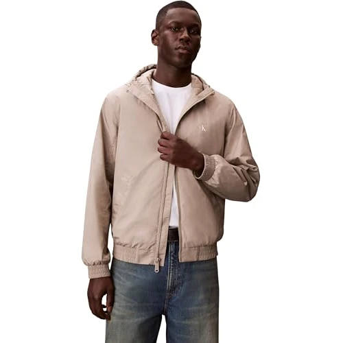 Zeitlich begrenztes Angebot: Calvin Klein Herren Windbreaker Jacke Nylon Harrington mit Kapuze, Beige (Vintage Khaki), S von 101.99 € auf 101.99 € (0.00% Rabatt)