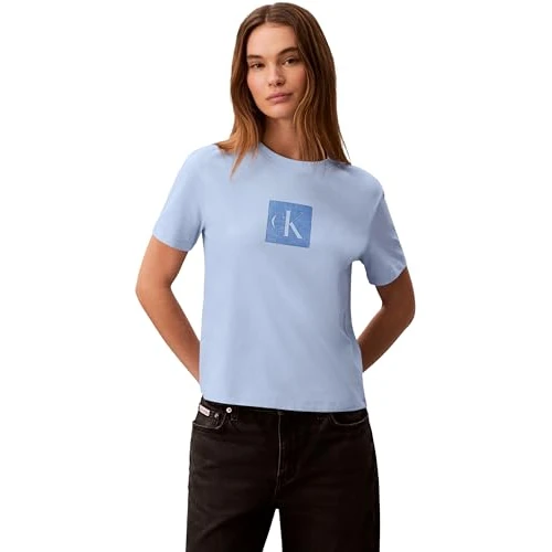 Offerta a tempo: Calvin Klein Donna T-Shirt Maniche Corte Classic Fit Monogram con Scollo Rotondo, Blu (Breezy Blue), XXS - 0.00% da 24.99 € a 24.99 €