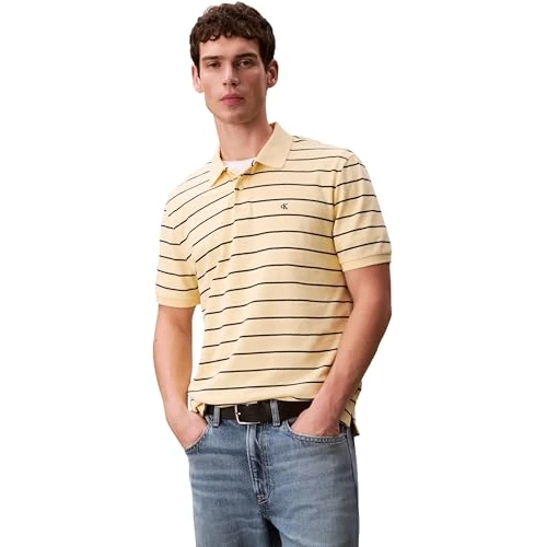 Oferta limitada: Calvin Klein Polo de Manga Corta Hombre Striped Pique con Tapeta de Botones, Amarillo (Anise Flower), L de 79.90 € a 35.95 € (ahorro 55%)