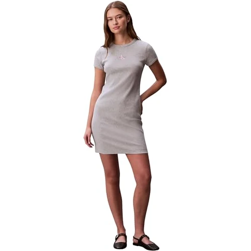 Oferta limitada: Calvin Klein Vestido Tipo Camiseta Mujer Monologo Mini, Gris (Heroic Grey Heather), 2XL de 69.90 € a 38.10 € (ahorro 45%)