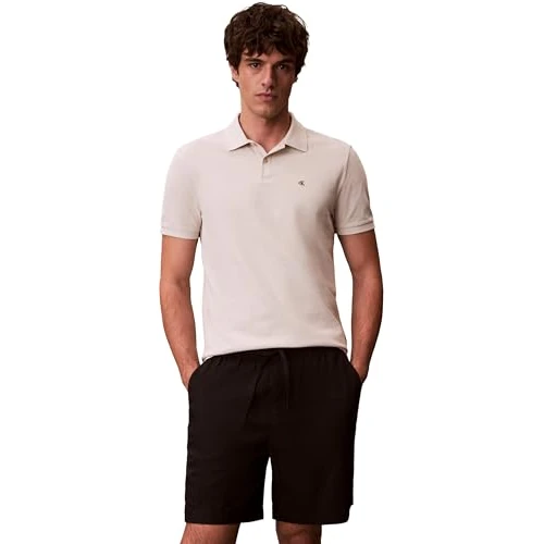 Offerta a tempo: Calvin Klein Uomo Maglietta Polo Maniche Corte Monogram Pique in Cotone, Beige (Oatmeal), L - 18% da 47.92 € a 39.11 €