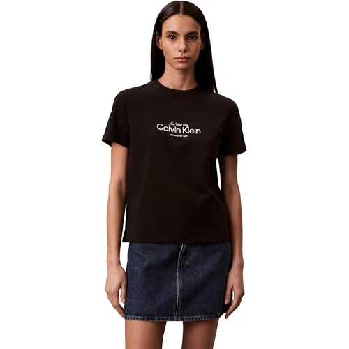 Offerta a tempo: Calvin Klein Donna T-Shirt Maniche Corte Classic NYC Logo con Scollo Rotondo, Nero (Black), 2XL - 42% da 39.90 € a 23.00 €
