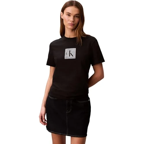 Offerta a tempo: Calvin Klein Donna T-Shirt Maniche Corte Classic Fit Monogram con Scollo Rotondo, Nero (Black), 2XL - 39% da 24.99 € a 15.14 €