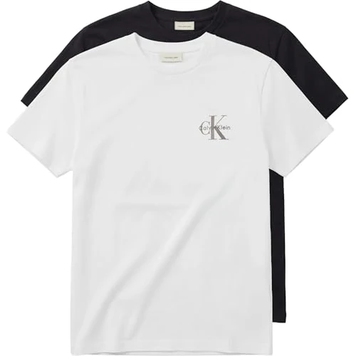 Offerta a tempo: Calvin Klein Uomo T-Shirt Maniche Corte Confezione da 2 Classic Micro Monologo con Scollo Rotondo, Multicolore (Bright White/Oatmeal), XS - 45% da 59.90 € a 32.99 €