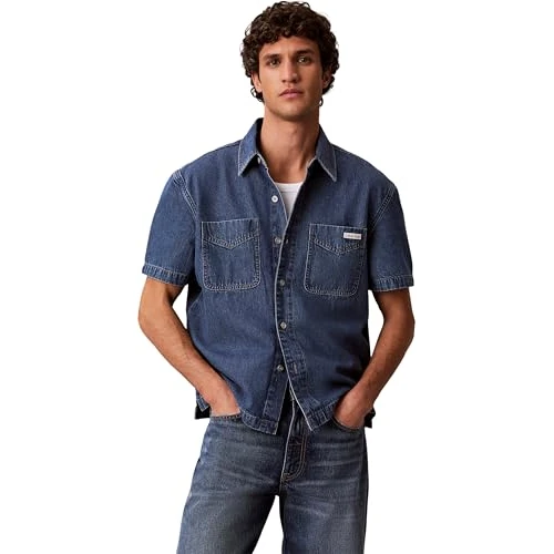 Offerta a tempo: Calvin Klein Short Sleeve Shirt Lv04rf711g Altre Camicie, Blue (Beckford Blue), S Uomo - 11% da 68.39 € a 60.76 €