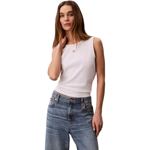 Limited-time offer: Calvin Klein Women's Tank Top Woven Label Back Cut Out, White (Bright White), M from 35.00 £ to 22.06 £ (save 37%)