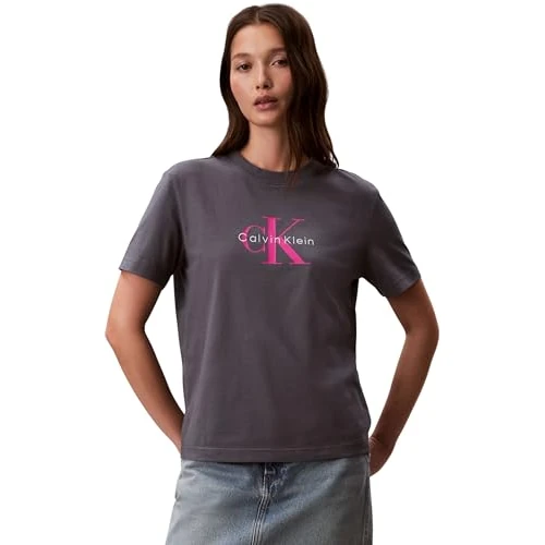 Calvin Klein Dames Hr Ss Clssc Mnlg CNC Lv047B865G T-shirts, grijs, S
