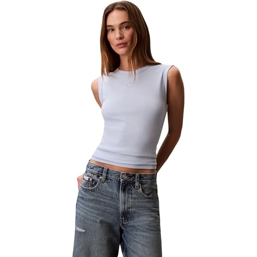 Offerta a tempo: Calvin Klein Canotta da Donna SL 1X1 in Cotone Raffinato a Coste LV047B265G, Blu, XL - 11% da 27.99 € a 24.91 €
