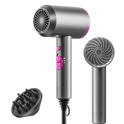 BANNILU Hair Dryer Powerful Quick Drying Ionic Hairdryer with 3 Modes, Cool Shot Button, Hairdryers for Women Man-Grey