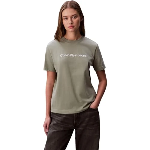 Offerta a tempo: Calvin Klein Donna T-Shirt Maniche Corte Logo Classic Regular Fit, Beige (Shadow), XS - 8% da 25.99 € a 23.99 €