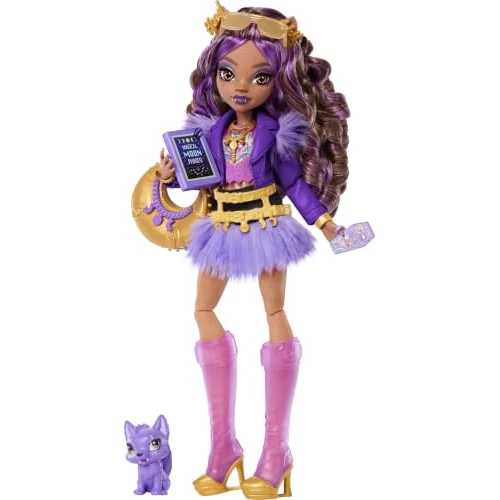Limited-time offer: ​Monster High Clawdeen Wolf Doll with Pet Wolf Pup | Werewolf in Purple Moto Jacket and Furry Skirt with Pet Crescent and 7 Accessories like Book, Croissant and Purse, JHK30 from 29.99 £ to 15.00 £ (save 50%)
