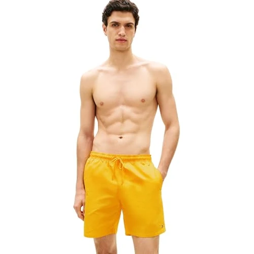 Zeitlich begrenztes Angebot: Tommy Hilfiger Herren Badeshorts Long Drawstring mit Logo, Gelb (Sunshower), M von 59.90 € auf 41.00 € (32% Rabatt)