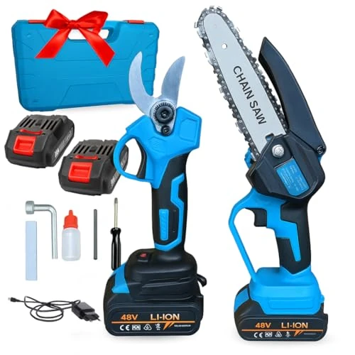 Offerta a tempo: Kit Potatura a Batteria 48V – Forbici Elettriche Taglio 25mm + Mini Motosega 6" Senza — 19% da 69,99 € a 56,99 €