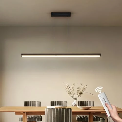 Coinmit Led-hanglamp voor eetkamer, lineaire hanglamp, modern, dimbaar, 3000 K-6000 K, met afstandsbediening, in hoogte verstelbaar 150 cm, 100 W/36 W, voor keuken, woonkamer, zwart