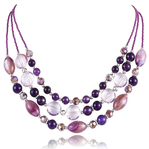 FULU AUTUMN Collar mujer perlas gruesas collar gargantilla multihilo bisutería de moda regalo cumpleaños para ella, Cristal Resina, No es una piedra preciosa