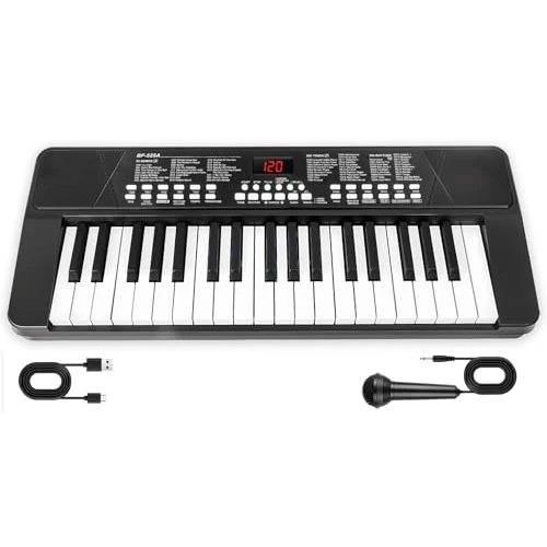 Piano Electronic Keyboard with 37 Keys, 1200mAh Battery, Microphone, 200 Sounds and Rhythms, 50 Demonstrations, Black
