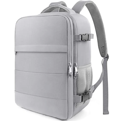 HOTOR Reiserucksack – Laptop-Rucksack mit großer Kapazität, mehrere Taschen, Handgepäck, kompatibel mit Ryanair für Damen und Herren, ideal für Pendeln, Flugzeugreisen, Trekking, grau, 24 x 18 x 38 cm