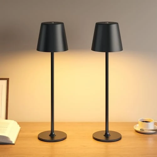 UPXNBOR Lámparas De Mesita De Noche 2 Piezas, Luces LED Para Decoración De Habitación, Lámpara De Escritorio, Recargable Por USB, Brillo Regulable En 3 Niveles, Carcasa Metálica Completa, Negro