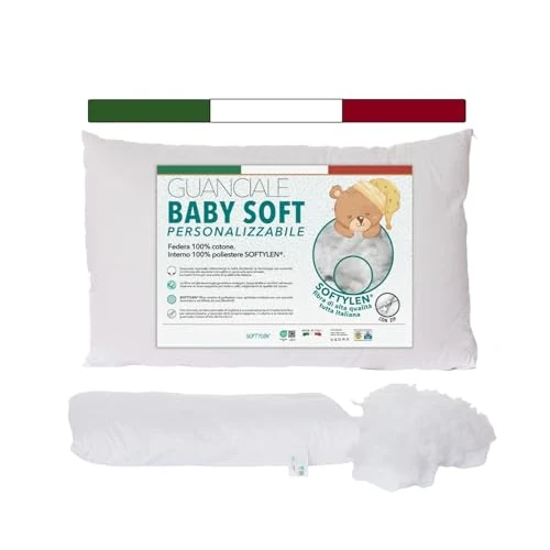 Cuscino Bambino REGOLABILE IN ALTEZZA, Adatto dai 2 ai 12 anni (100% MADE IN ITALY e OEKO-TEX®), Cuscino Neonato Traspirante, Anti-acaro Con Federa 100% Cotone, Cuscino Lettino Bambino