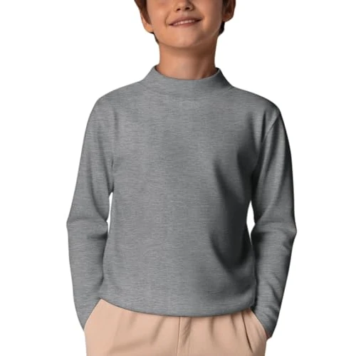 Arshiner Kinderen Roll Neck Basislaag Top Warme Onderlaag Jongens Thermische Basislaag Winter Compressie Atletisch Thermisch Ondergoed 5-12 Jaar, Grijs, 9-10 jaar