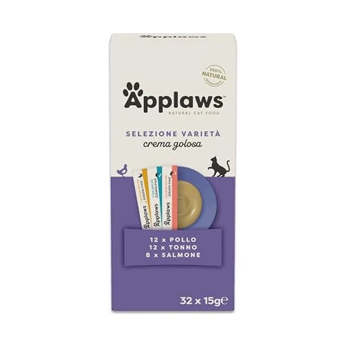 Offerta a tempo: Applaws snack cremoso lickable senza cereali 100 % naturale per gatti e gattini, multipack assortito, 32 × 15 g bustine - 33% da 20.99 € a 13.99 €