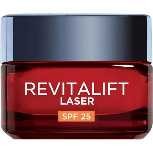 L'Oréal Paris Revitalift Laser SPF25 - Crema facial para todo tipo de piel, antiarrugas y manchas, piel más firme y firme, con ácido hialurónico, vitamina C y pro-retinol, 50 ml