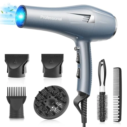 Oferta ograniczona: Profesjonalna suszarka do włosów, koncentrator dyfuzora i grzebień - 2 prędkości i 3 ustawienia ciepła, idealna suszarka do włosów dla rodziny i salonu piękności (niebieska) z 159.99 EUR na 39.99 EUR (znizka 75%)