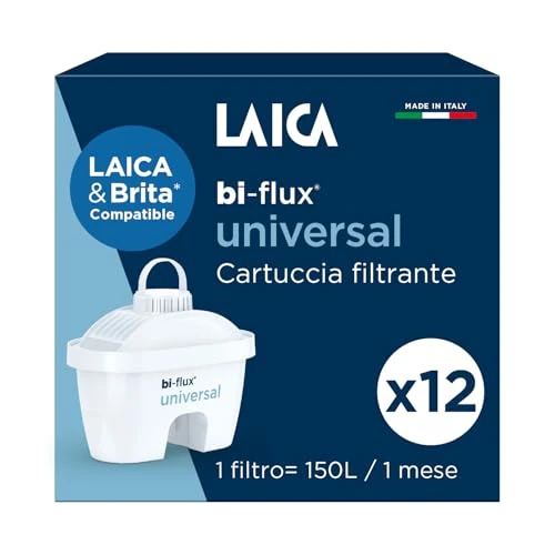 Filtr do wody SLIM bi-flux® firmy LAICA – kompatybilny z karafkami Brita* - 12 miesięcy dobrej i przefiltrowanej wody (12 filtrów x 150 l) - Made in Italy