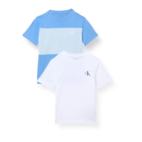 Offerta a tempo: Calvin Klein Bambino T-Shirt Maniche Corte Confezione da 2 Color Block in Cotone, Blu (Provence 16-4032 TCX), 8 Anni - 43% da 39.90 € a 22.91 €