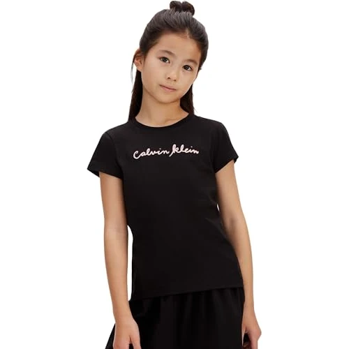 Zeitlich begrenztes Angebot: Calvin Klein Mädchen T-Shirt Kurzarm Script Logo Slim aus Baumwolle, Schwarz (1716 Black), 6 Jahre von 16.19 € auf 16.19 € (0.00% Rabatt)