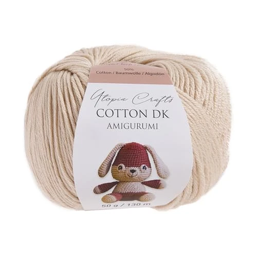 Offerta a tempo: Utopia Crafts Amigurumi Cotton DK Yarn for Crochet and Knitting 50% Cotton, 50% Acrylic Blended, 50g (1, Beige) - 28% da 9.83 € a 7.05 €