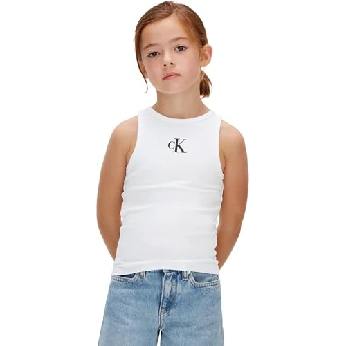 Zeitlich begrenztes Angebot: Calvin Klein Mädchen Tank Top Logo mit Rundhalsausschnitt, Weiß (White 11-0601 TCX), 12 Jahre von 16.99 € auf 14.39 € (15% Rabatt)
