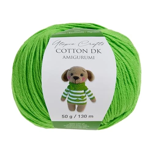 Offerta a tempo: Utopia Crafts Amigurumi Cotton DK Yarn for Crochet and Knitting 50% Cotton, 50% Acrylic Blended, 50g (Lime Green) - 46% da 7.27 € a 3.95 €