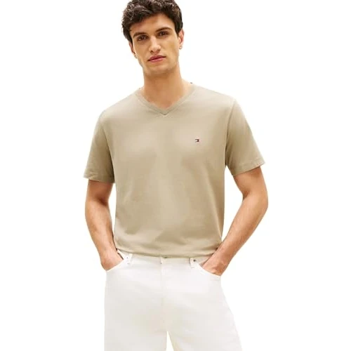 Offerta a tempo: Tommy Hilfiger Uomo T-Shirt Maniche Corte Essential Tee con Scollo a V, Beige (Keystone), XL - 44% da 39.90 € a 22.43 €