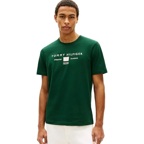 Zeitlich begrenztes Angebot: Tommy Hilfiger Herren T-Shirt Kurzarm Brand Love Mono Stack aus Baumwolle, Grün (Nocturnal Green), XL von 39.90 € auf 39.90 € (0.00% Rabatt)