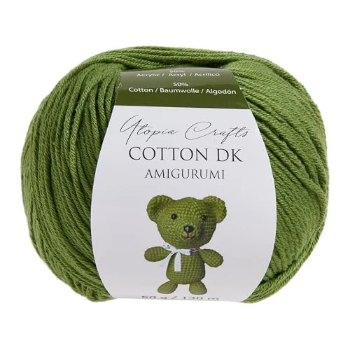 Offerta a tempo: Utopia Crafts Amigurumi Cotton DK Yarn for Crochet and Knitting 50% Cotton, 50% Acrylic Blended, 50g (Olive Green - 57% da 9.29 € a 3.95 €