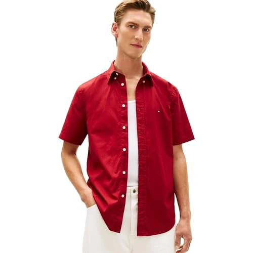 Tommy Hilfiger Mw0Mw37584 Chemise en Popeline Souple pour Homme Rouge Taille XS