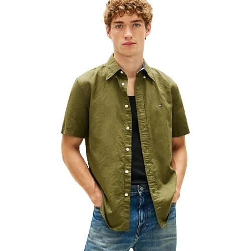 Tijdelijke aanbieding: Tommy Hilfiger Heren Cl Linnen Blend Solid Ss Rf Sht MW0MW42450, Groen, XXL van 89.95 € naar 89.95 € (0.00% korting)