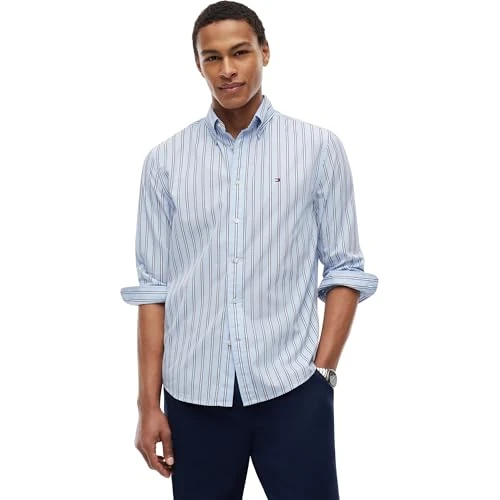 Offerta a tempo: Tommy Hilfiger Uomo Camicia Flex Poplin Bold Stripe in Cotone, Blu (Sweet Blue/Stripe), S - 52% da 89.90 € a 42.74 €