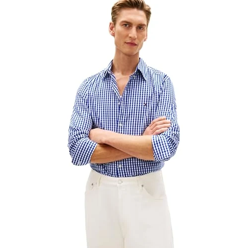 Offerta a tempo: Tommy Hilfiger Uomo Camicia Flex Poplin Gingham Shirt a Quadri, Multicolore (Wedge Blue/Check), M - 52% da 89.90 € a 43.46 €