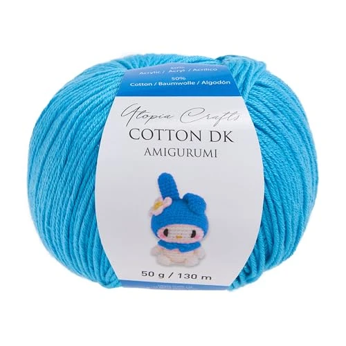 Offerta a tempo: Utopia Crafts Amigurumi Cotton DK Yarn for Crochet and Knitting 50% Cotton, 50% Acrylic Blended, 50g (1, Medium Blue) - 37% da 9.85 € a 6.19 €